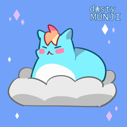 Size: 500x500 | Tagged: safe, artist:dusty-munji, rainbow dash, cat, g4, blue background, blush sticker, blushing, catified, catloaf, cloud, cute, dashabetes, eyes closed, female, on a cloud, rainbow cat, simple background, solo, species swap