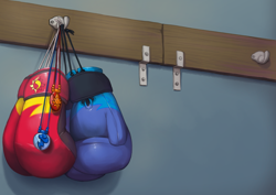 Size: 1754x1240 | Tagged: safe, artist:gabbslines, rainbow dash, sunset shimmer, equestria girls, g4, boxing gloves, clothes, commission, cutie mark, fanfic art, fimfiction, gloves, no pony