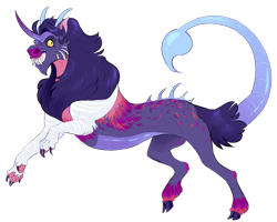 Size: 783x626 | Tagged: safe, artist:vindhov, oc, oc only, draconequus, hybrid, cloven hooves, commission, crack ship offspring, interspecies offspring, offspring, parent:cosmos, parent:rarity, paw pads, scorpion tail, simple background, solo, transparent background, unshorn fetlocks