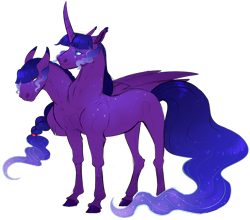 Size: 824x725 | Tagged: safe, artist:vindhov, oc, oc only, alicorn, pony, alicorn oc, commission, ethereal mane, horn, magical lesbian spawn, multiple heads, offspring, one wing, parent:princess luna, parent:twilight sparkle, parents:twiluna, realistic horse legs, simple background, solo, starry mane, transparent background, two heads, wings