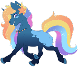 Size: 2469x2108 | Tagged: safe, artist:jackiebloom, oc, oc only, unnamed oc, pony, starfish, unicorn, commission, female, high res, jewelry, magical lesbian spawn, mare, multicolored hair, necklace, offspring, parent:princess luna, parent:rainbow dash, parents:lunadash, rainbow hair, shark tooth necklace, simple background, solo, transparent background