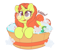 Size: 2261x1931 | Tagged: source needed, safe, artist:kribbles, oc, oc only, pony, turtle, unicorn, bath, bubble, clothes, glasses, solo