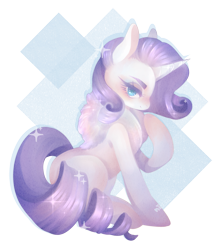 Size: 2071x2338 | Tagged: safe, artist:niucniuc, rarity, pony, unicorn, g4, abstract background, female, high res, looking at you, missing cutie mark, profile, simple background, sitting, solo, transparent background