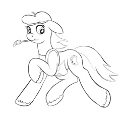 Size: 2000x2000 | Tagged: safe, artist:redquoz, oc, earth pony, pony, artist pony, artist training grounds 2020, atg 2020, earth pony oc, female, galloping, high res, looking back, mare, newbie artist training grounds, paintbrush