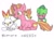 Size: 1124x800 | Tagged: safe, artist:cmara, luster dawn, fomantis, pony, scorbunny, unicorn, g4, crossover, female, mare, pencil, pokémon, traditional art, writing