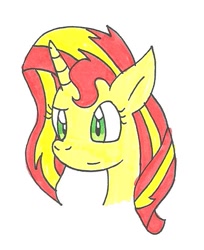 Size: 557x683 | Tagged: safe, artist:cmara, sunset shimmer, pony, unicorn, g4, bust, cute, female, mare, shimmerbetes, solo, traditional art