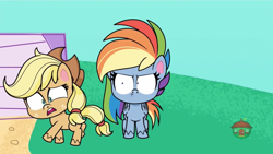 Size: 1920x1080 | Tagged: safe, screencap, applejack, rainbow dash, earth pony, pegasus, pony, g4.5, my little pony: pony life, the best of the worst, angry, duo, faic, rainbow dash is best facemaker, shrunken pupils, treehouse logo