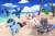 Size: 2684x1798 | Tagged: safe, artist:promiset, oc, oc only, oc:blue pill, oc:lunacy, oc:silver lining, oc:verdant tome, alicorn, crab, earth pony, pegasus, pony, unicorn, beach, book, bucket, commission, drink, drinking, drinking straw, female, hammock, juice, male, ocean, sand, seashell, towel, tree, ych result