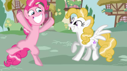 Size: 1280x716 | Tagged: safe, artist:mlplary6, pinkie pie, surprise, earth pony, pony, g4, duo, grin, smiling