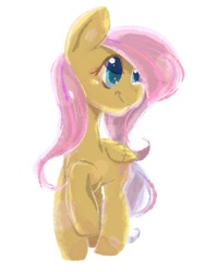 Size: 768x1024 | Tagged: safe, artist:tomizawa96, fluttershy, pegasus, pony, g4, female, folded wings, looking away, mare, raised hoof, simple background, smiling, solo, turned head, white background, wings