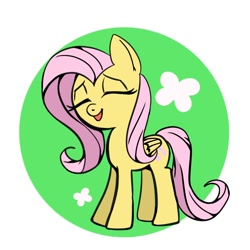 Size: 768x768 | Tagged: safe, artist:tomizawa96, fluttershy, pegasus, pony, g4, cute, eyes closed, female, folded wings, mare, open mouth, partial background, shyabetes, smiling, solo, standing, three quarter view, wings