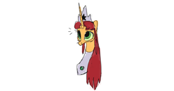 Size: 1280x673 | Tagged: safe, artist:house-of-tykayl, alicorn, pony, beanbrows, clothes, costume, crossover, crown, eyebrows, female, jewelry, looking at you, ponified, regalia, simple background, smiling, solo, starfire, teen titans, white background