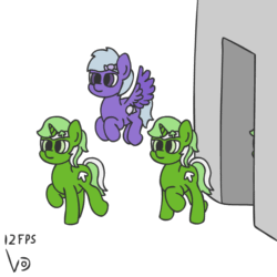 Size: 800x800 | Tagged: safe, artist:vohd, oc, oc:comment, oc:downvote, oc:favourite, oc:upvote, alicorn, earth pony, pegasus, pony, unicorn, derpibooru, animated, derpibooru ponified, female, flying, frame by frame, gif, mare, meta, metaphor, metaphor gif, ponified, simple background, walking