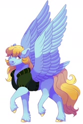 Size: 1024x1536 | Tagged: safe, artist:uunicornicc, oc, oc only, oc:morning zephyr, pegasus, pony, clothes, female, mare, simple background, solo, tail feathers, white background