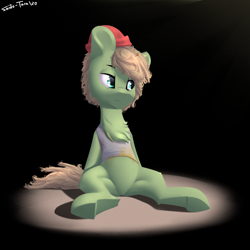Size: 2300x2300 | Tagged: safe, artist:shido-tara, dishwater slog, earth pony, pony, g4, g4.5, my little pony: pony life, the best of the worst, g4.5 to g4, hat, high res, looking back, male, simple background, sitting, solo, stallion