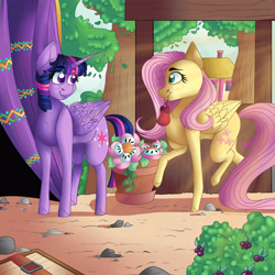 Size: 5000x5000 | Tagged: artist needed, source needed, safe, fluttershy, twilight sparkle, alicorn, pegasus, pony, g4, absurd resolution, blushing, female, flower, lesbian, mare, mouth hold, ship:twishy, shipping, twilight sparkle (alicorn)