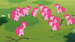Size: 2000x1125 | Tagged: safe, screencap, pinkie pie, earth pony, pony, g4, too many pinkie pies, clone, female, mare, pinkie clone