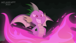 Size: 8000x4500 | Tagged: safe, artist:metalhead97, spike, dragon, comic:young dragon's wrath, g4, abuse, angry, badass, comic, commission, epic, evil grin, fire, fireproof, flying, grin, implied ember, implied rarity, invincible, male, mistake, powerful, sadism, show accurate, signature, smiling, spikeabuse, teeth, this ended in death, this will end in death, this will end in pain, this will end in tears, this will end in tears and/or death, this will not end well, winged spike, wings