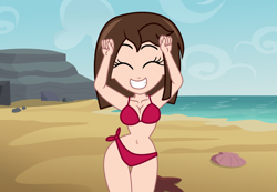 Size: 1024x710 | Tagged: artist needed, safe, oc, oc only, oc:midnight cakepowder, equestria girls, g4, beach, belly button, bikini, caramelldansen, clothes, human coloration, solo, swimsuit