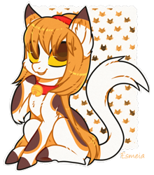 Size: 552x628 | Tagged: safe, artist:esmeia, oc, oc only, cat, cat pony, original species, pony, bell, cat bell, collar, simple background, smiling, solo, transparent background