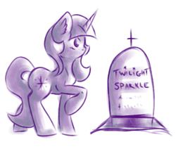 Size: 4808x4081 | Tagged: safe, artist:coco-drillo, twilight sparkle, pony, unicorn, g4, ear fluff, female, gravestone, hole, natg2020, newbie artist training grounds, raised hoof, simple background, solo, unicorn twilight, walking, white background