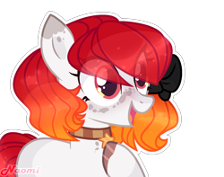 Size: 1576x1240 | Tagged: safe, artist:mint-light, oc, oc only, earth pony, pony, bow, earth pony oc, eye clipping through hair, hair bow, hoof polish, jewelry, necklace, open mouth, raised hoof, simple background, smiling, solo, transparent background