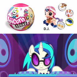 Size: 1600x1600 | Tagged: safe, edit, edited screencap, screencap, dj pon-3, vinyl scratch, pony, unicorn, fake it 'til you make it, g4, female, frown, mare, photo, speaker, sunglasses, toy, turntable, unamused, vinyl scratch is not amused, zuru 5 surprise