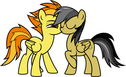 Size: 7000x4291 | Tagged: safe, artist:icicle-niceicle-1517, artist:n0kkun, color edit, edit, daring do, spitfire, pegasus, pony, g4, bedroom eyes, collaboration, colored, daringfire, eyes closed, female, kissing, lesbian, mare, raised hoof, shipping, show accurate, simple background, transparent background