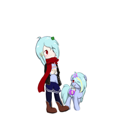 Size: 500x500 | Tagged: safe, artist:jerryenderby, oc, oc:dreamy cyanstrings, human, pony, unicorn, boots, bubble tea, clothes, scarf, shoes, simple background, sketch, skirt, walking, white background