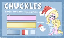 Size: 2412x1440 | Tagged: safe, artist:redpalette, oc, oc only, oc:chuckles, earth pony, pony, christmas, clothes, hat, holiday, reference sheet, santa hat, sweater