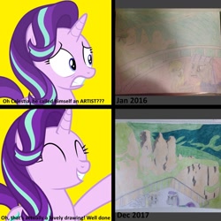 Size: 1280x1280 | Tagged: safe, artist:didgereethebrony, starlight glimmer, earth pony, pegasus, pony, unicorn, g4, blue mountains, comparison, cringing, didgeree collection, female, katoomba, mlp in australia, op is trying too hard, solo, three sisters, traditional art