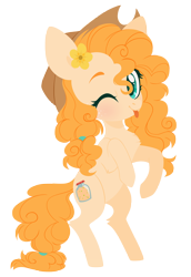 Size: 4000x5826 | Tagged: safe, artist:belka-sempai, pear butter, earth pony, pony, g4, absurd resolution, chest fluff, cute, female, flower, flower in hair, hat, looking at you, mare, one eye closed, pearabetes, rearing, simple background, solo, tongue out, transparent background, weapons-grade cute, wink