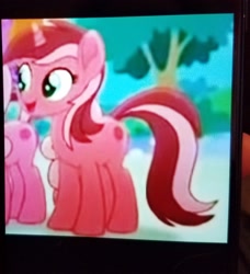 Size: 1988x2179 | Tagged: safe, screencap, cherry burst, pony, unicorn, g4, rainbow roadtrip, background pony, cropped, dot cutie mark, female, mare, photo, picture of a screen, solo focus
