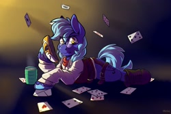 Size: 3000x2000 | Tagged: safe, artist:lrusu, oc, oc only, earth pony, pony, card, clothes, glasses, high res, playing card, solo