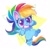 Size: 998x998 | Tagged: safe, artist:sharmie, rainbow dash, pegasus, pony, g4, g4.5, my little pony: pony life, abstract background, bipedal, chibi, cute, dashabetes, female, mare, running, solo, underhoof, unshorn fetlocks, weapons-grade cute