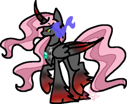 Size: 493x407 | Tagged: safe, artist:void-adoptables, fluttershy, king sombra, alicorn, pony, umbrum, g4, chestplate, colored horn, colored wings, colored wingtips, curved horn, dark magic, dark queen, female, fusion, horn, jewelry, leg fluff, magic, necklace, queen fluttershy, red hooves, red wingtips, regalia, simple background, solo, sombra eyes, sombra horn, transparent background, two toned hair, two toned mane, two toned tail, two toned wings, wavy hair, wavy mane, wavy tail, wings