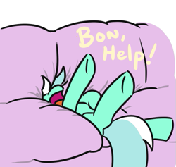 Size: 543x515 | Tagged: safe, artist:jargon scott, lyra heartstrings, pony, unicorn, g4, adorable distress, comic, couch, cute, female, silly, silly lyra, silly pony, solo, stuck