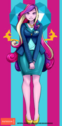 Size: 595x1200 | Tagged: safe, alternate version, artist:srasomeone, dean cadance, princess cadance, equestria girls, g4, beautiful, clothes, commission, female, high heels, looking at you, patreon, pretty, shoes, skirt, solo, url, wide hips