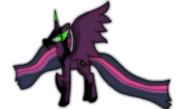 Size: 1702x1040 | Tagged: safe, artist:voltaradragoness, twilight sparkle, alicorn, pony, g4, armor, chestplate, clothes, colored horn, darkened coat, darkened hair, duskheart dazzle, female, glowing eyes, glowing hair, glowing horn, glowing mane, glowing tail, helmet, horn, mask, nightmare twilight, nightmarified, shoes, simple background, solo, sombra eyes, transparent background, twilight sparkle (alicorn), two color horn, wavy hair, wavy mane, wavy tail