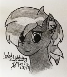 Size: 1616x1853 | Tagged: safe, artist:toli mintdrop, oc, oc only, oc:faded lightning, pegasus, pony, pencil drawing, solo, traditional art