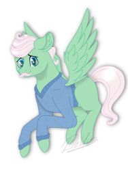 Size: 768x1024 | Tagged: safe, artist:delfinaluther, gentle breeze, pegasus, pony, g4, clothes, flying, male, stallion, sweater