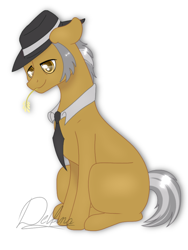 Size: 768x1024 | Tagged: safe, artist:delfinaluther, igneous rock pie, earth pony, pony, g4, collar, hat, male, necktie, simple background, solo, stallion, straw in mouth, when igneous rock pie smiles, white background