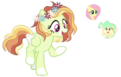 Size: 1024x653 | Tagged: safe, artist:sapphiretwinkle, fluttershy, oc, oc:lagoon stream, pegasus, pony, g4, female, floral head wreath, flower, flower in hair, magical lesbian spawn, mare, offspring, parent:fluttershy, parent:oc:lagoon stream, parents:canon x oc, simple background, transparent background
