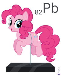 Size: 6400x8000 | Tagged: safe, artist:parclytaxel, pinkie pie, earth pony, pony, series:joycall6's periodic table, g4, .svg available, absurd resolution, chemistry, female, floating, in which pinkie pie forgets how to gravity, lead, looking at you, mare, periodic table, pinkie being pinkie, pinkie physics, plumbum, simple background, slab, smiling, solo, vector, white background