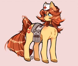 Size: 1280x1078 | Tagged: safe, artist:harald_horfager, oc, oc only, oc:sea breeze, earth pony, pony, bag, braided tail, female, looking away, medic, nurse, saddle bag, solo, standing