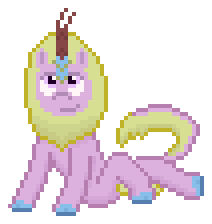 Size: 212x224 | Tagged: safe, artist:nitobit, derpibooru exclusive, oc, oc only, oc:puppysmiles, kirin, pony, fallout equestria, fallout equestria: pink eyes, fanfic art, female, filly, kirin-ified, pixel art, simple background, solo, species swap, transparent background