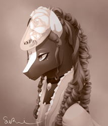 Size: 1200x1400 | Tagged: safe, artist:drdepper, pony, bust, female, hat, mare, monochrome, portrait, solo