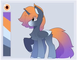 Size: 1986x1548 | Tagged: safe, artist:php146, oc, oc:sunset winds, alicorn, pony, alicorn oc, chest fluff, color palette, ear fluff, eye clipping through hair, gradient mane, gradient tail, gray background, horn, male, reference sheet, simple background, two toned wings, wings