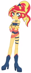 Size: 1280x2941 | Tagged: safe, artist:machakar52, sunset shimmer, human, equestria girls, g4, alternate hairstyle, bare shoulders, boots, clothes, crossed arms, crossover, disenchantix, female, hairstyle, high heel boots, high heels, ponytail, rainbow s.r.l, shoes, simple background, sleeveless, solo, strapless, white background, winx, winx club, winxified
