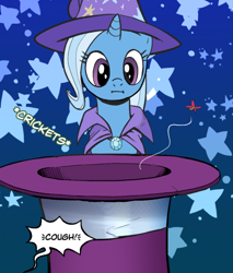 Size: 470x552 | Tagged: safe, artist:pencils, edit, trixie, pony, unicorn, comic:marble mare manquee, g4, cape, clothes, cropped, female, hat, onomatopoeia, solo, sound effects, speech bubble, stars, trixie's cape, trixie's hat